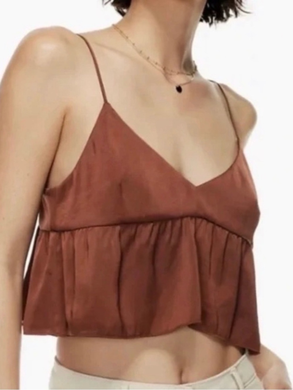 Wilfred Rust Brown V-Neck Spaghetti Strap Crop Top